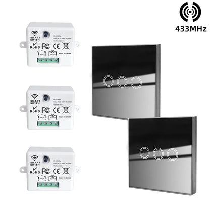 433MHz Smart Light Switch Rf Wireless Touch Wall Switch with Remote Control Tempered Glass Panel Switch for Home LED LAMP 220V
