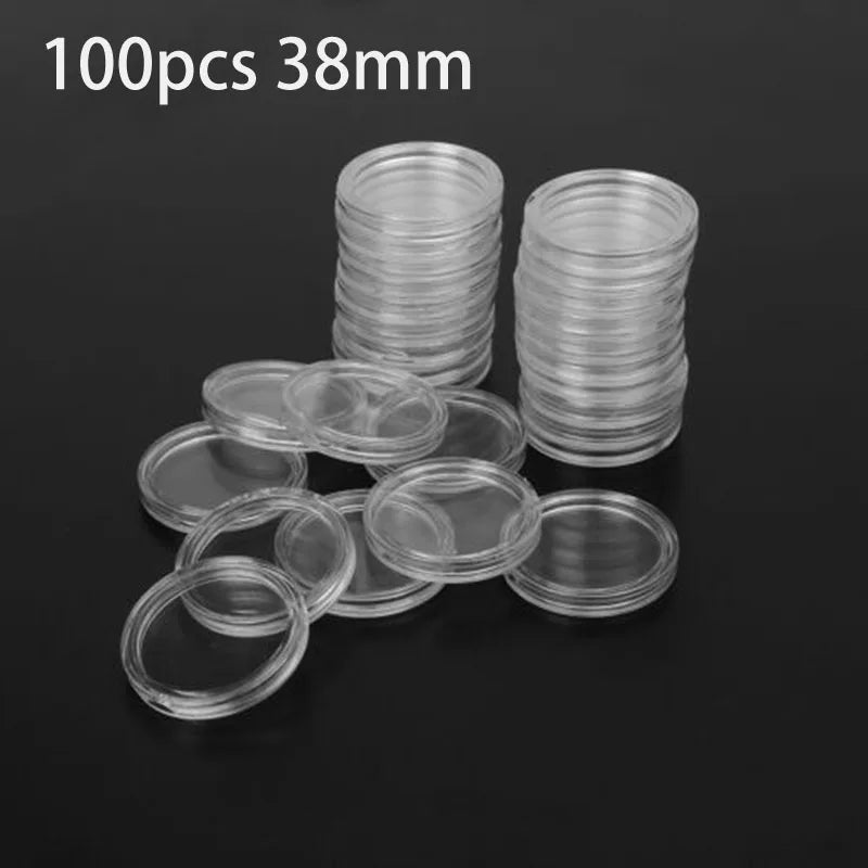 100Pcs 16-40mm Transparent Round Coin Storage Box Capsules Collection Coin Holder Containers Coin Capsule Case Supplies Gifts