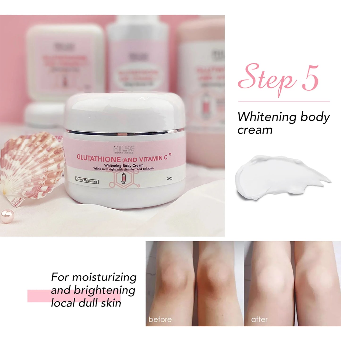 AILKE Brightening Skin Care Set, With Vitamin C, Glutathione, Reduce Spots, Moisturizing, Smooth Soft Skin, Improve Skin Radiant