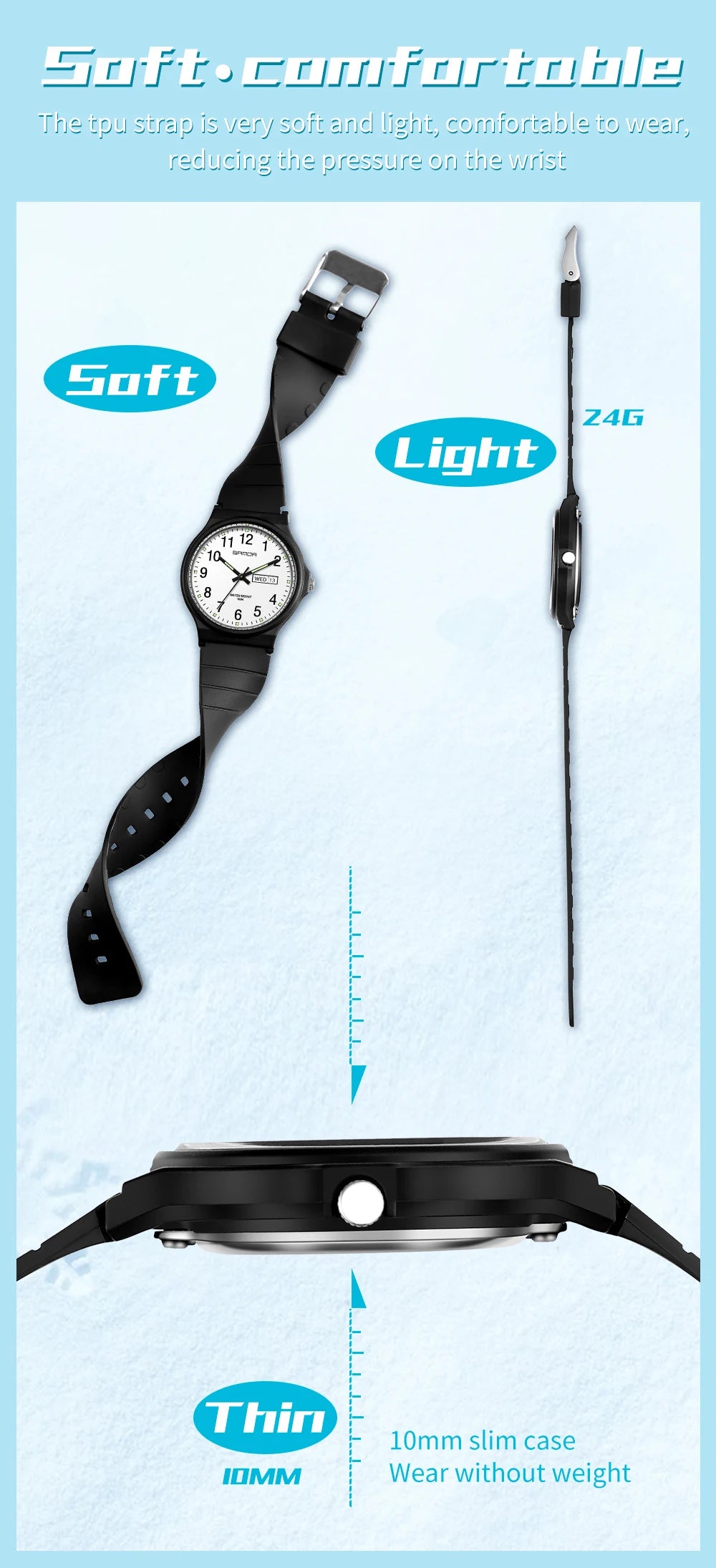 Fashion Sanda Top Brand Calenda Quartz Watch Minimalism Style Ladies Wristwatch Simple Black White Waterproof Watch Clock Reloj