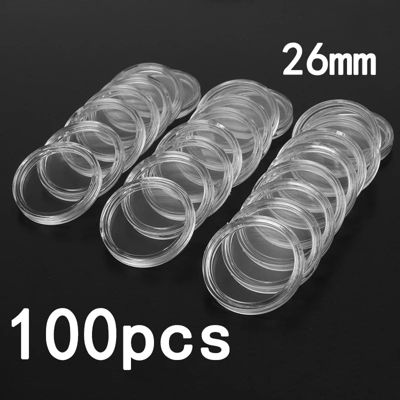 100Pcs 16-40mm Transparent Round Coin Storage Box Capsules Collection Coin Holder Containers Coin Capsule Case Supplies Gifts