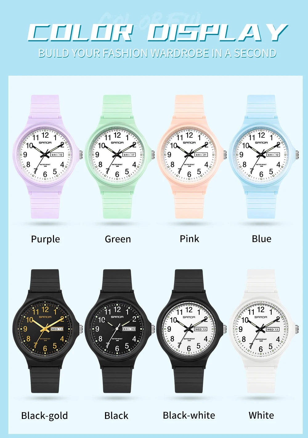 Fashion Sanda Top Brand Calenda Quartz Watch Minimalism Style Ladies Wristwatch Simple Black White Waterproof Watch Clock Reloj