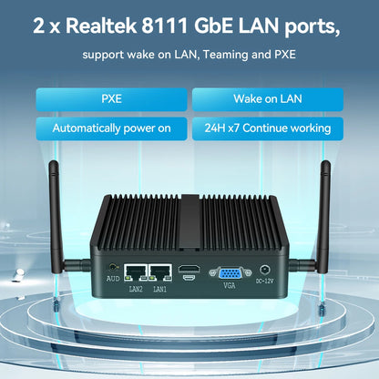 XCY Fanless Mini PC Intel Celeron J6412 N5105 2x GbE LAN 2x RS232 HDMI VGA WiFi 4G LTE Windows 10 Linux Industrial Computer