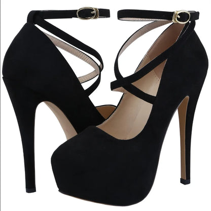 2026 New Women Pumps 14cm Super High heels ankle Strap Patent Leather Platform Sexy  Party Dress Red Wedding Shoes