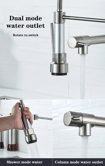 DQOK Black Brushed Spring Pull Down Kitchen Sink Faucet Hot & Cold Water Mixer Crane Tap with Dual Spout Deck Mounted