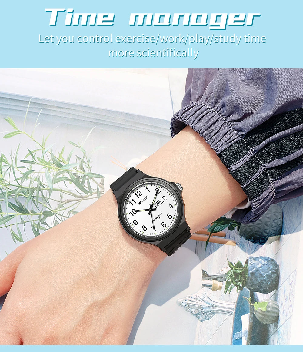 Fashion Sanda Top Brand Calenda Quartz Watch Minimalism Style Ladies Wristwatch Simple Black White Waterproof Watch Clock Reloj