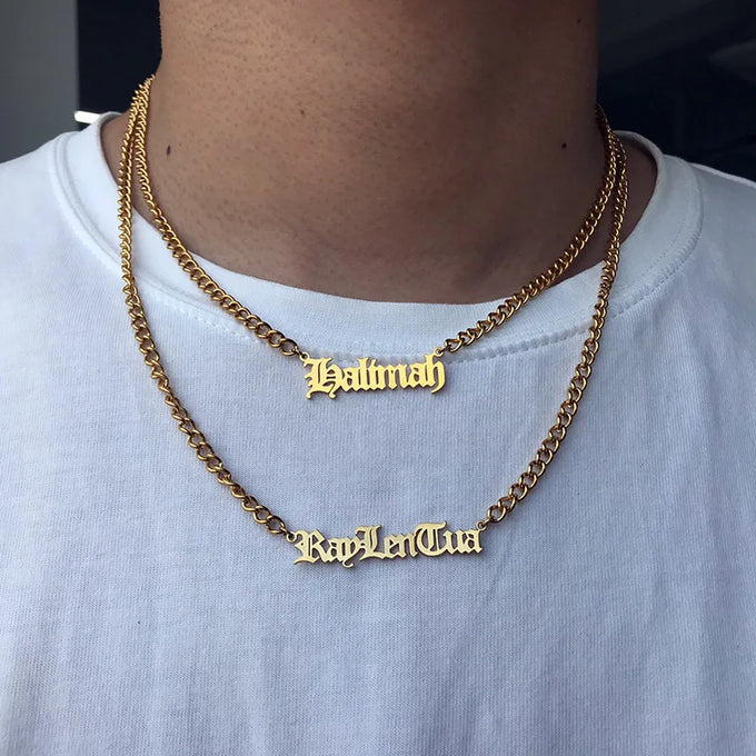 Personalized Old English Name Cuban Necklace — product image