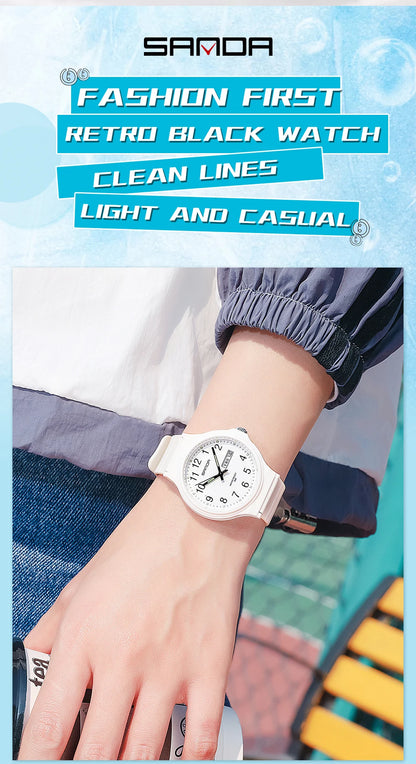Fashion Sanda Top Brand Calenda Quartz Watch Minimalism Style Ladies Wristwatch Simple Black White Waterproof Watch Clock Reloj