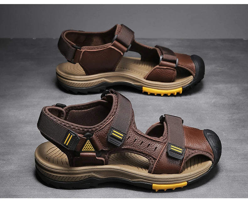 Hot Sale Summer Beach Men's Sandals Handmade Genuine Leather Sandals Outdoor Non-slip Wading Shoes Comfortable Men Casual Shoes