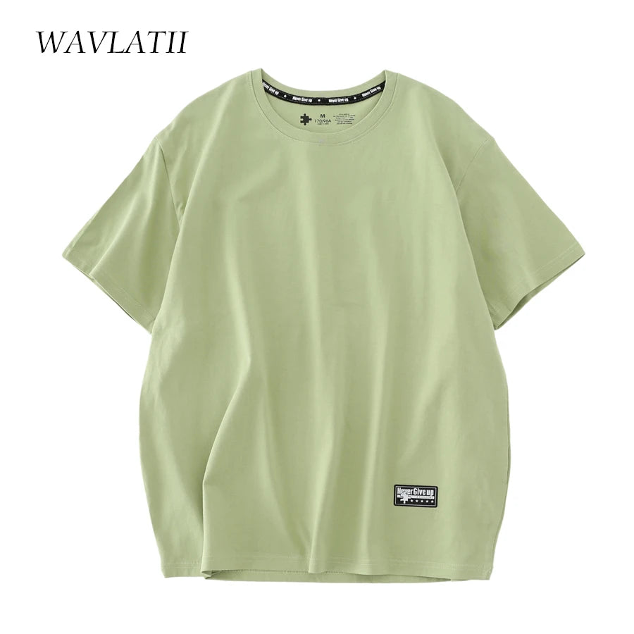 WAVLATII New Women 100% Cotton T shirts Female Green Fashion Oversized Streetwear Short Sleeve Tees Tops for Summer