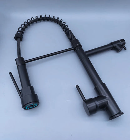 DQOK Black Brushed Spring Pull Down Kitchen Sink Faucet Hot & Cold Water Mixer Crane Tap with Dual Spout Deck Mounted