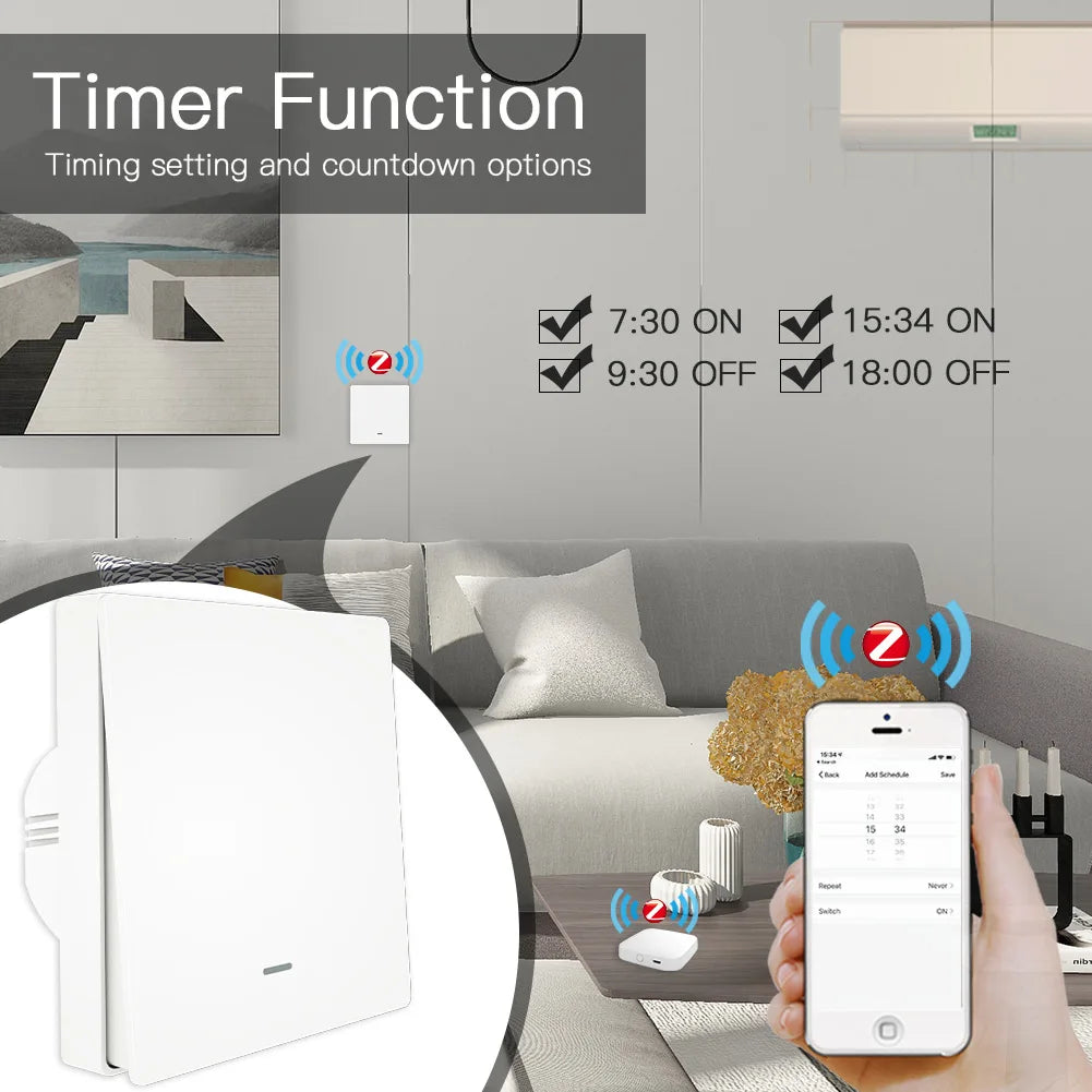 MOES Smart Light Switch Tuya ZigBee No Neutral Wire No Capacitor Needed Smart Life 2/3 Way Works with Alexa Google APP Remote