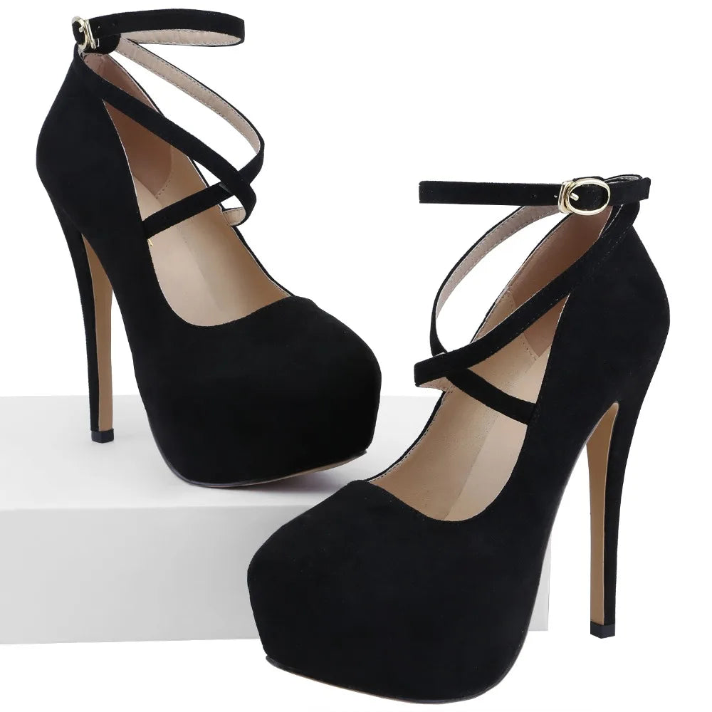 2026 New Women Pumps 14cm Super High heels ankle Strap Patent Leather Platform Sexy  Party Dress Red Wedding Shoes