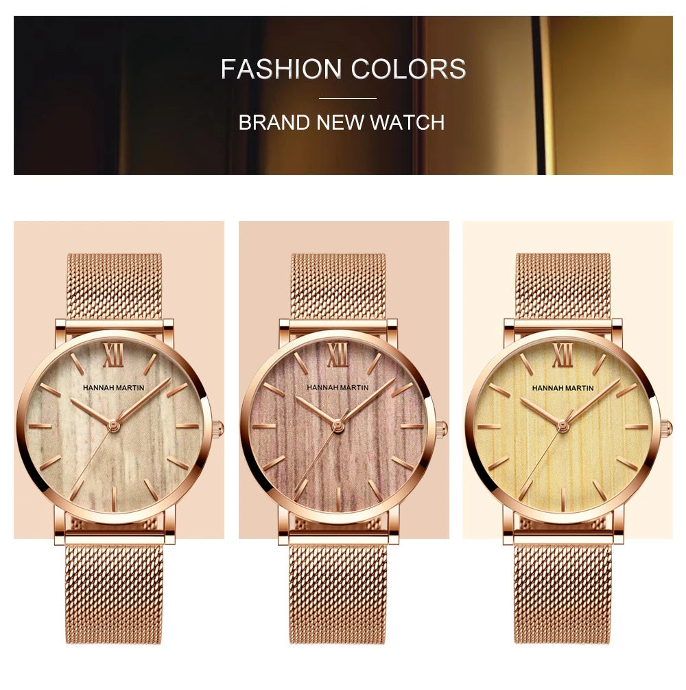 HANNAH MARTIN Brand Quality Stainless Steel Japan Quartz Movement Waterproof Women 36mm Full Rose Gold Ladies Dropshipping Watch