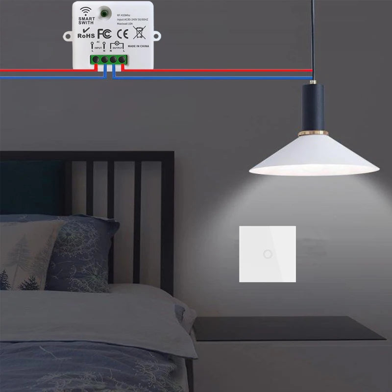 433MHz Smart Light Switch Rf Wireless Touch Wall Switch with Remote Control Tempered Glass Panel Switch for Home LED LAMP 220V