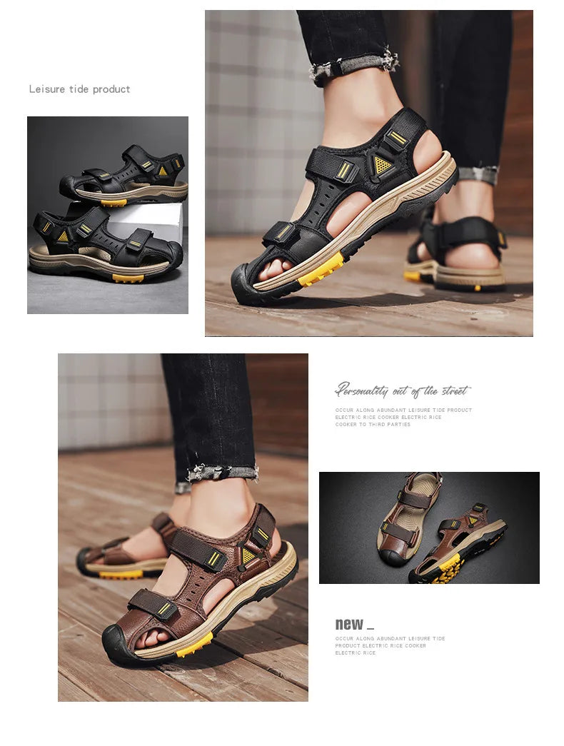 Hot Sale Summer Beach Men's Sandals Handmade Genuine Leather Sandals Outdoor Non-slip Wading Shoes Comfortable Men Casual Shoes