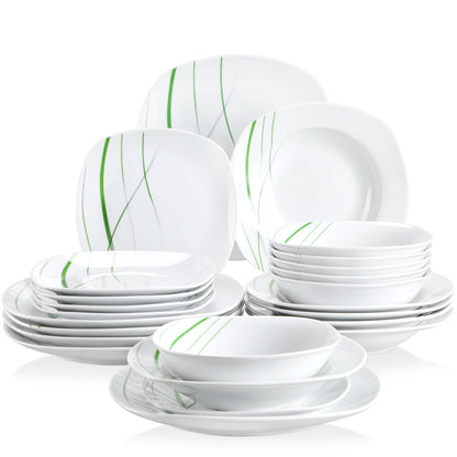 VEWEET AVIVA 24/48-Piece Ivory White Porcelain Ceramic Tableware Dinnerware Set with Soup Plate,Bowl,Dinner Plate,Dessert Plate