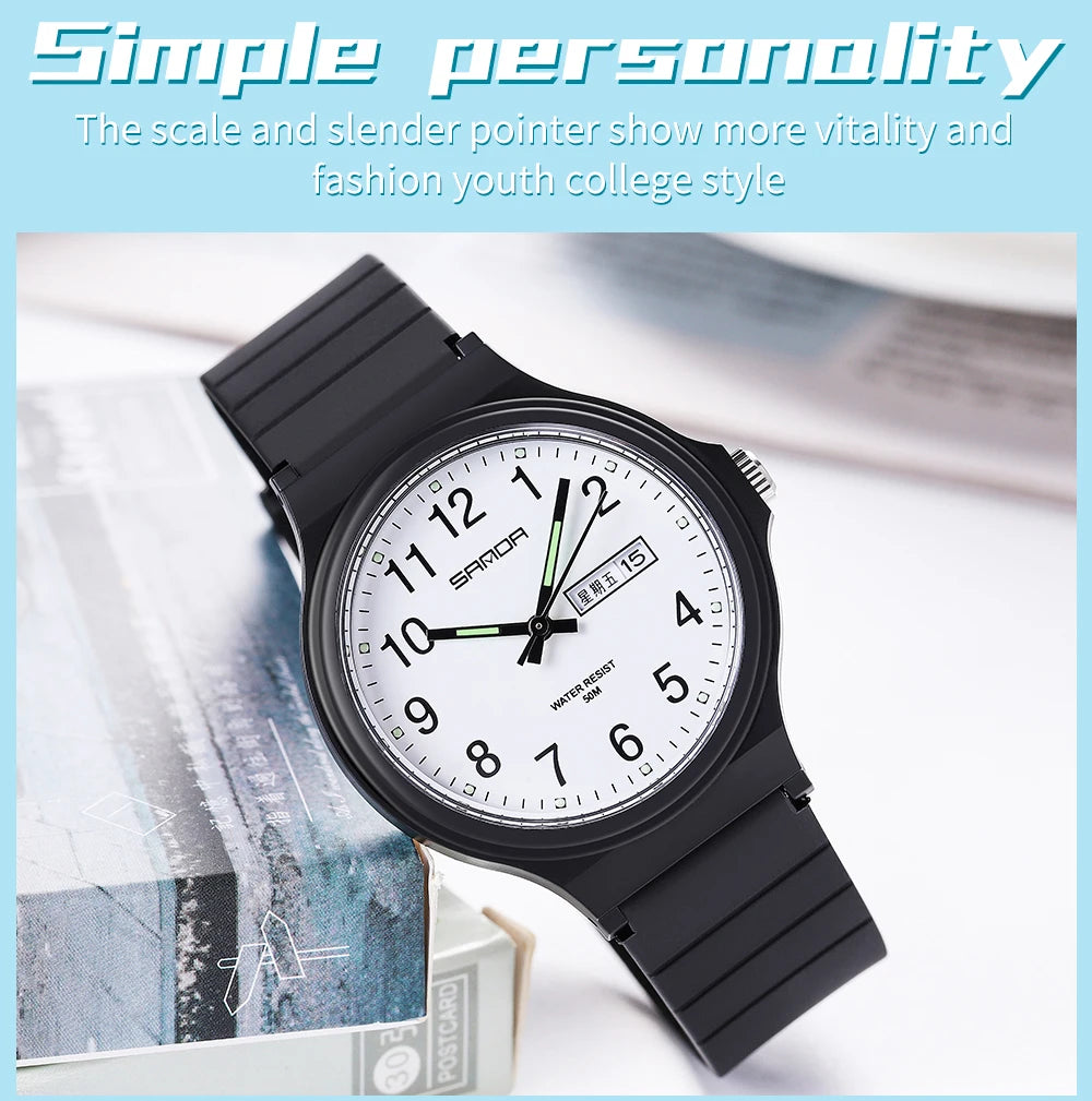 Fashion Sanda Top Brand Calenda Quartz Watch Minimalism Style Ladies Wristwatch Simple Black White Waterproof Watch Clock Reloj