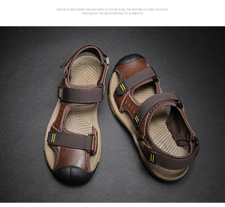 Hot Sale Summer Beach Men's Sandals Handmade Genuine Leather Sandals Outdoor Non-slip Wading Shoes Comfortable Men Casual Shoes