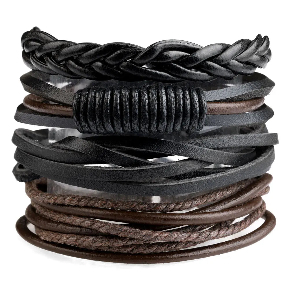 Viking Gothic Leather Bracelet Multilayer Vinatge Men Bracelets Leather Punk Combination Bracelet For Men Jewelry