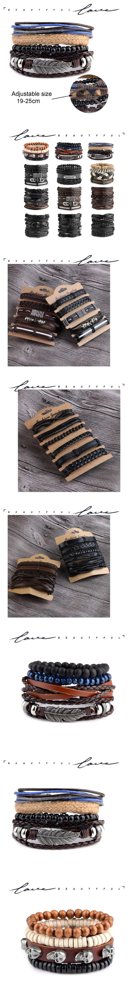 Viking Gothic Leather Bracelet Multilayer Vinatge Men Bracelets Leather Punk Combination Bracelet For Men Jewelry
