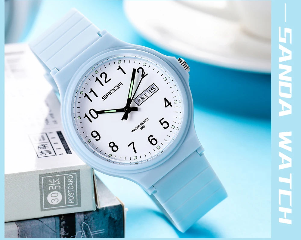 Fashion Sanda Top Brand Calenda Quartz Watch Minimalism Style Ladies Wristwatch Simple Black White Waterproof Watch Clock Reloj