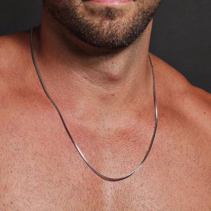 1/2/3MM Thin Chain Necklace for Men Women,Stainless Steel Square Box Chain Link Collars,Male Unisex Jewelry Gift