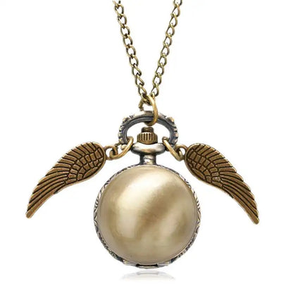 Antique Retro Ball Shaped Quartz Pocket Watch Fashion Sweater Angel Wings Necklace Chain Souvenir Gift for Men Women kids