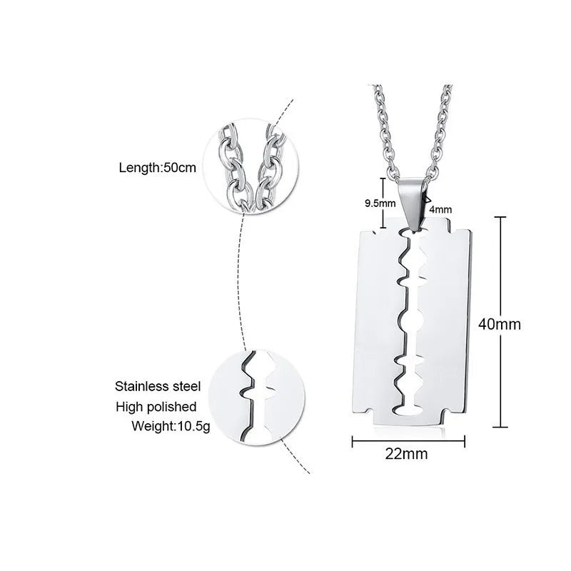 Stylish Double Edge Razor Blades Pendant for Men Necklace Stainless Steel Casual Male collar Gifts With 20"/24" Chain