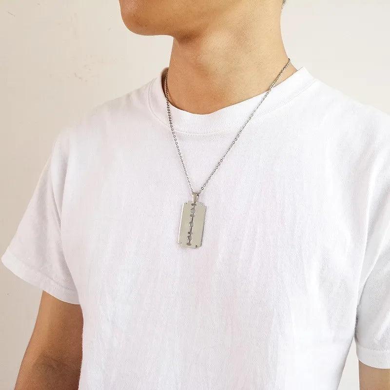 Stylish Double Edge Razor Blades Pendant for Men Necklace Stainless Steel Casual Male collar Gifts With 20"/24" Chain