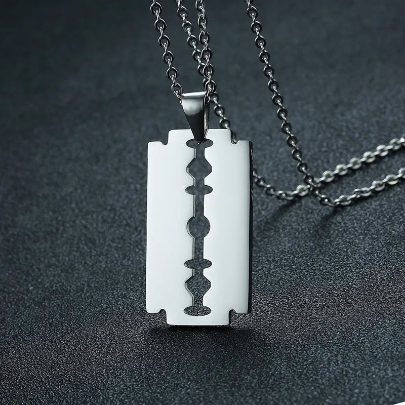Stylish Double Edge Razor Blades Pendant for Men Necklace Stainless Steel Casual Male collar Gifts With 20"/24" Chain
