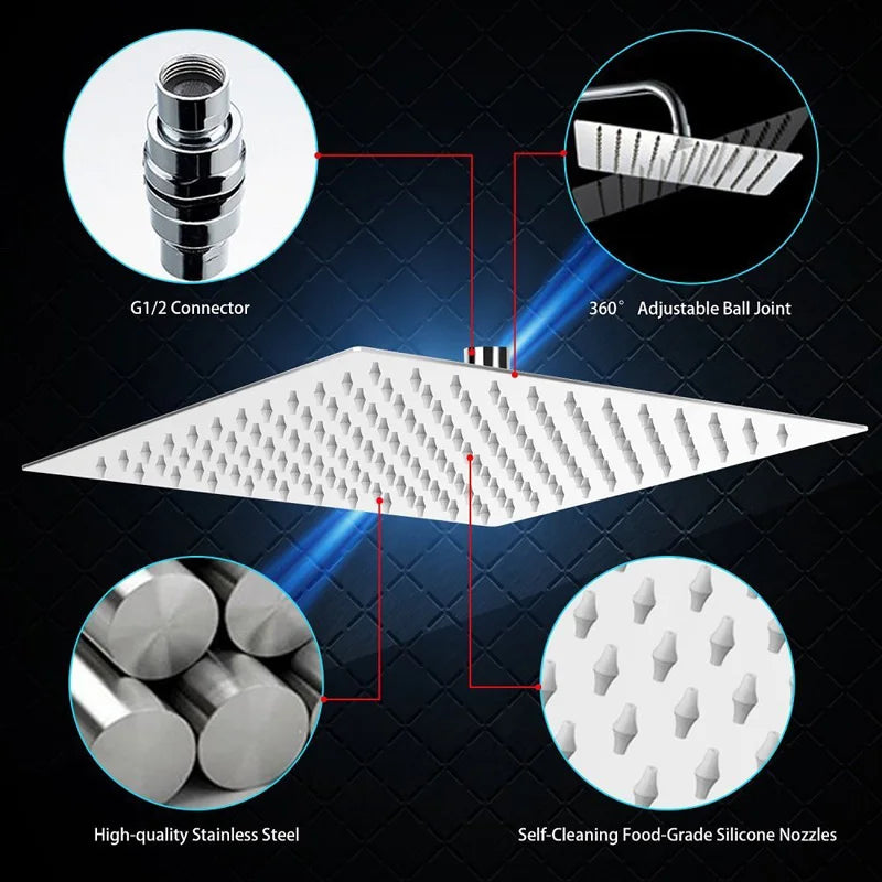 SHBSHAIMY Square/Rotundity Rainfall Bathroom Shower Head Accessories Brass Ceiling Mounted Bathtub Shower Head