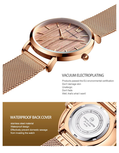 HANNAH MARTIN Brand Quality Stainless Steel Japan Quartz Movement Waterproof Women 36mm Full Rose Gold Ladies Dropshipping Watch
