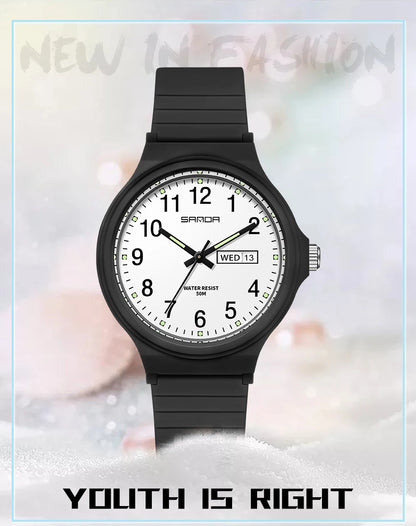 Fashion Sanda Top Brand Calenda Quartz Watch Minimalism Style Ladies Wristwatch Simple Black White Waterproof Watch Clock Reloj
