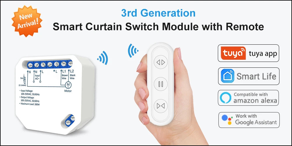 Tuya Smart Life WiFi Blind Curtain Switch with Remote for Electric Roller Shutter Sunscreen Google Home Alexa Smart Home