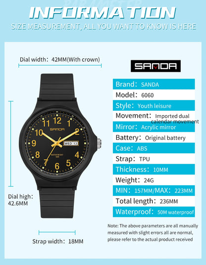 Fashion Sanda Top Brand Calenda Quartz Watch Minimalism Style Ladies Wristwatch Simple Black White Waterproof Watch Clock Reloj