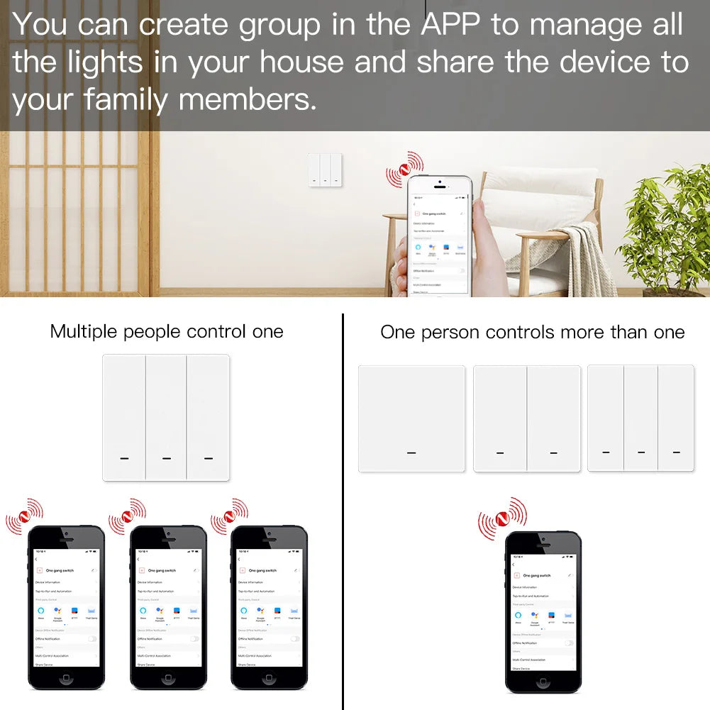 MOES Smart Light Switch Tuya ZigBee No Neutral Wire No Capacitor Needed Smart Life 2/3 Way Works with Alexa Google APP Remote
