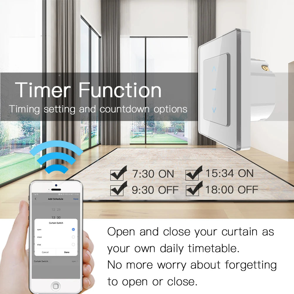 New WiFi Smart Curtain Switch Touch Design for Motorized Curtains and Roller Blinds work with Tuya Smart Life App Alexa Google