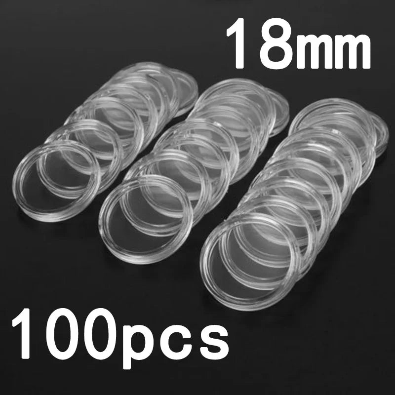 100Pcs 16-40mm Transparent Round Coin Storage Box Capsules Collection Coin Holder Containers Coin Capsule Case Supplies Gifts