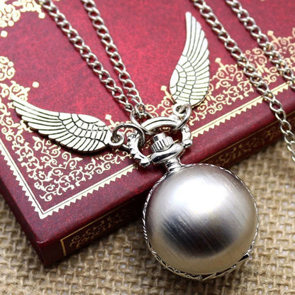 Antique Retro Ball Shaped Quartz Pocket Watch Fashion Sweater Angel Wings Necklace Chain Souvenir Gift for Men Women kids