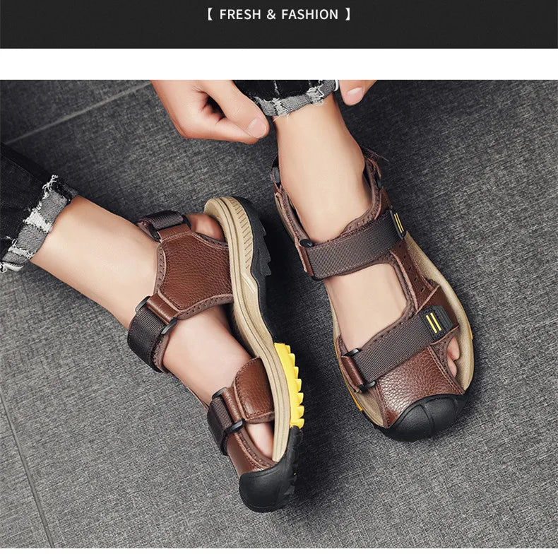 Hot Sale Summer Beach Men's Sandals Handmade Genuine Leather Sandals Outdoor Non-slip Wading Shoes Comfortable Men Casual Shoes