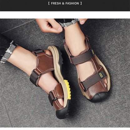 Hot Sale Summer Beach Men's Sandals Handmade Genuine Leather Sandals Outdoor Non-slip Wading Shoes Comfortable Men Casual Shoes