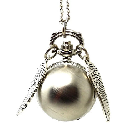 Antique Retro Ball Shaped Quartz Pocket Watch Fashion Sweater Angel Wings Necklace Chain Souvenir Gift for Men Women kids