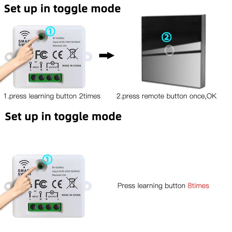 433MHz Smart Light Switch Rf Wireless Touch Wall Switch with Remote Control Tempered Glass Panel Switch for Home LED LAMP 220V