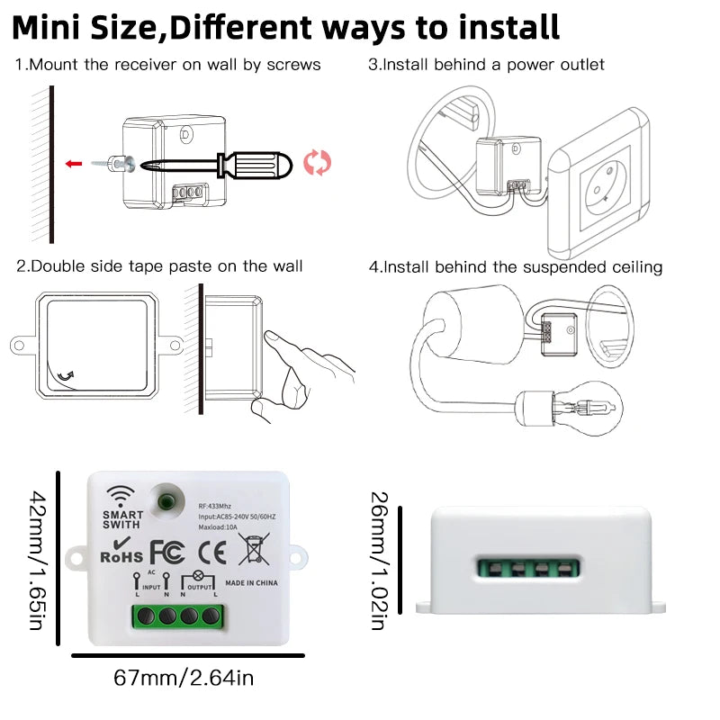 433MHz Smart Light Switch Rf Wireless Touch Wall Switch with Remote Control Tempered Glass Panel Switch for Home LED LAMP 220V