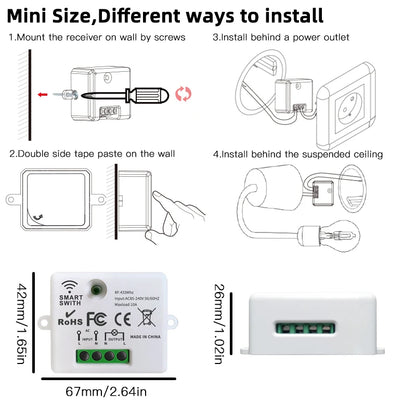 433MHz Smart Light Switch Rf Wireless Touch Wall Switch with Remote Control Tempered Glass Panel Switch for Home LED LAMP 220V