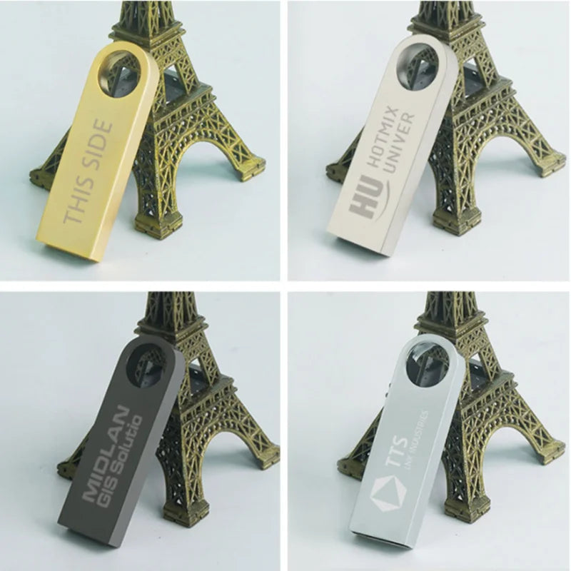 100PCS/lot Metal Pen Drive 64GB 32GB 16GB USB Flash Drive 8GB 4GB U Disk 2GB 1GB 128M 256M 512M Key Usb Stick Free Custom Logo