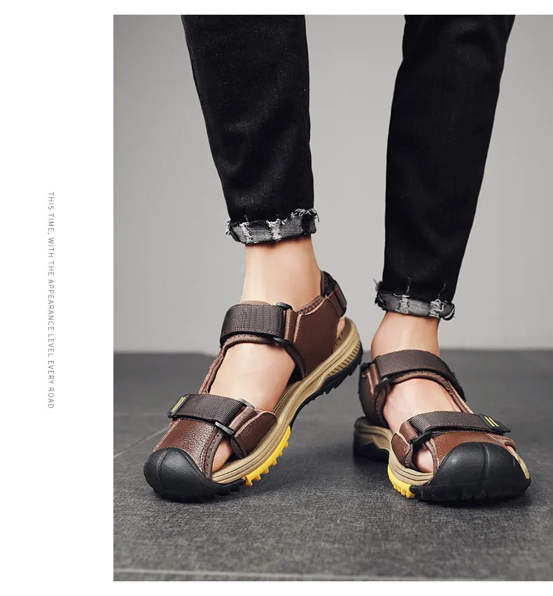 Hot Sale Summer Beach Men's Sandals Handmade Genuine Leather Sandals Outdoor Non-slip Wading Shoes Comfortable Men Casual Shoes