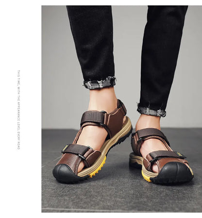 Hot Sale Summer Beach Men's Sandals Handmade Genuine Leather Sandals Outdoor Non-slip Wading Shoes Comfortable Men Casual Shoes