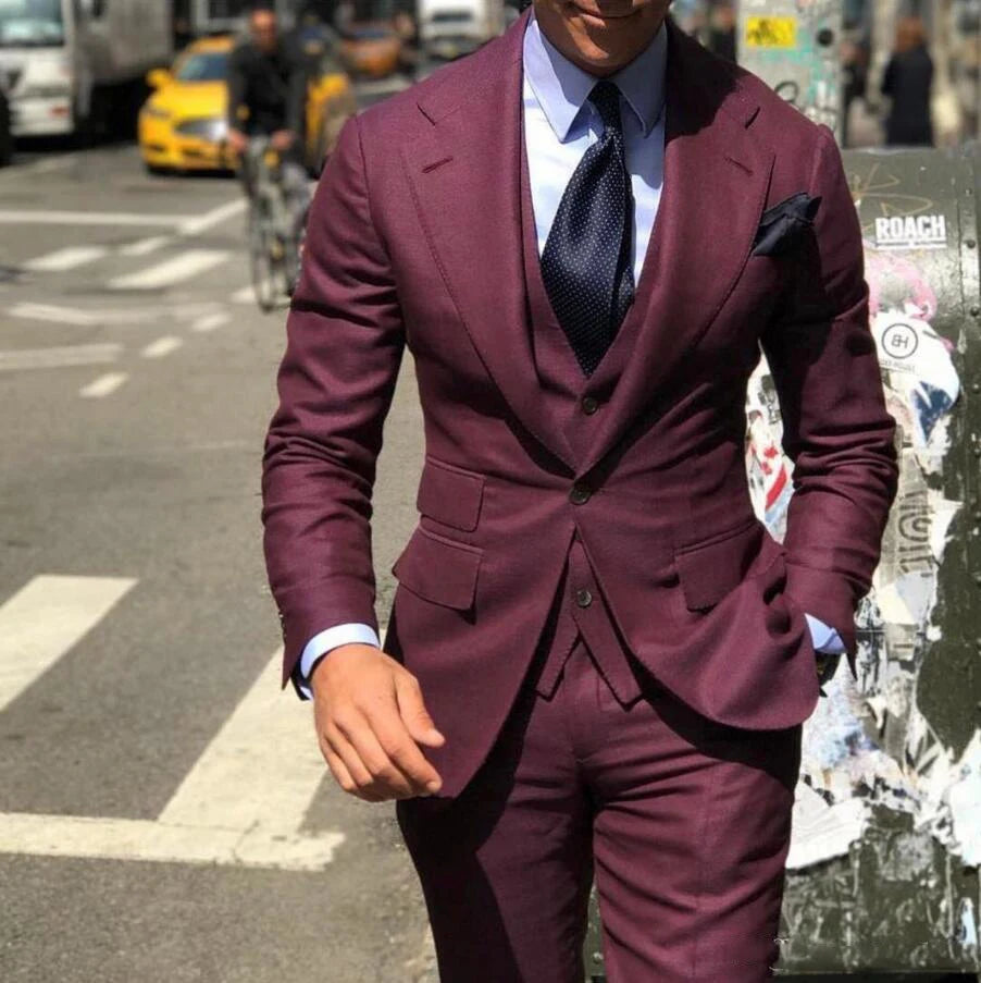 Classy Wedding Tuxedos Suits Slim Fit Bridegroom For Men 3 Pieces Groomsmen Suit Male Cheap Formal Business  (Jacket+Vest+Pants